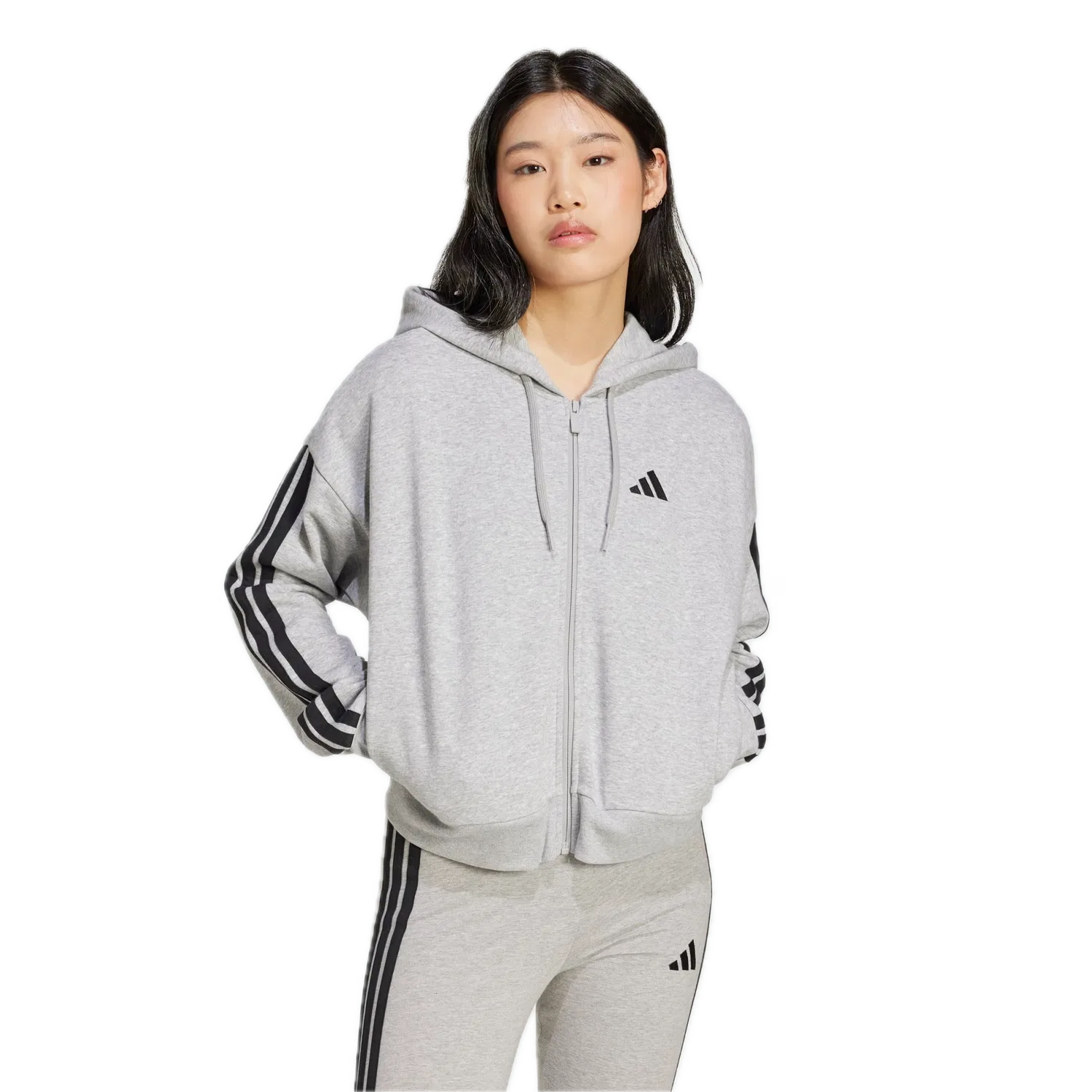 Женская тренировочная куртка с тремя полосками Adidas, серый — фото 2