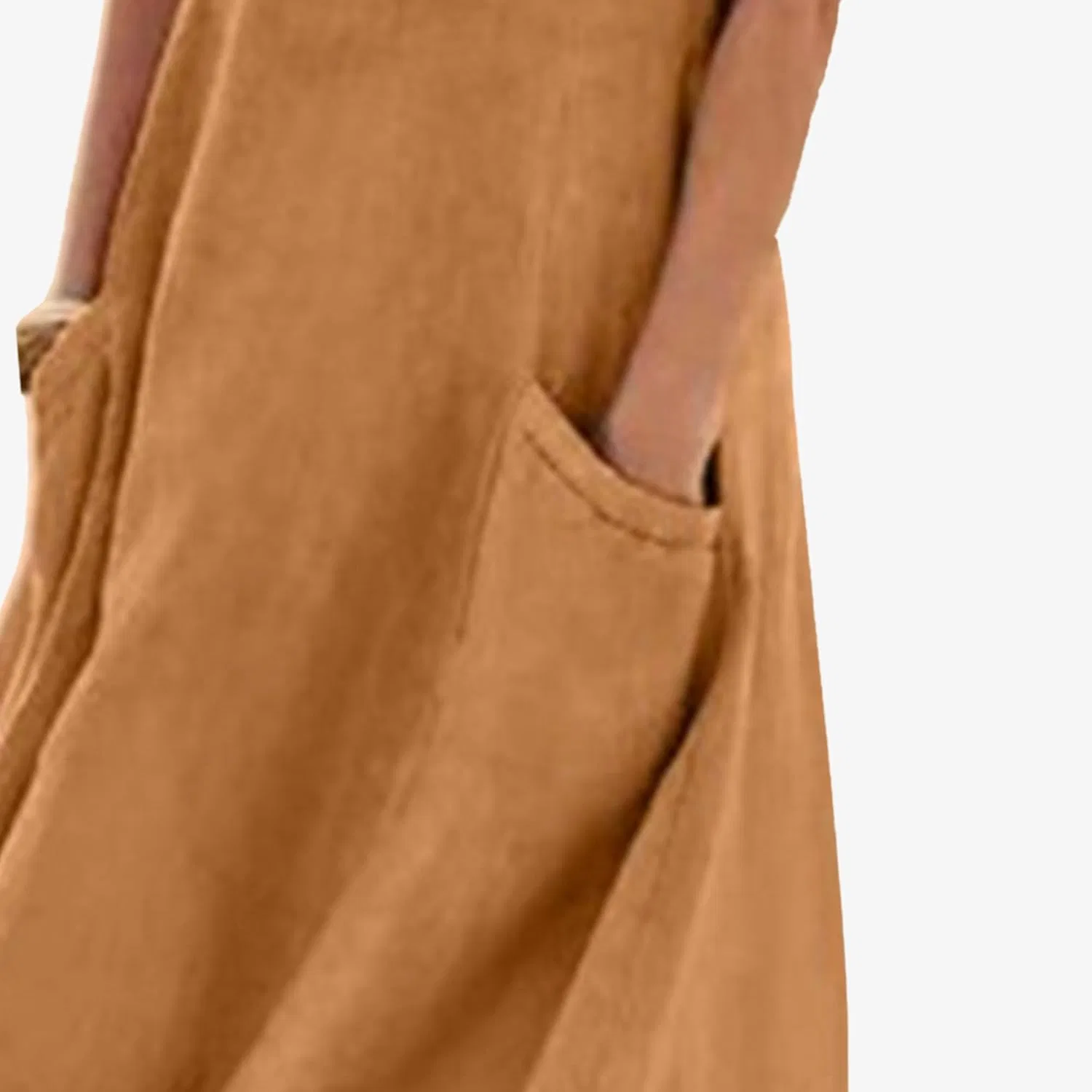 Женское свободное льняное платье макси с карманами, Light Brown — фото 2