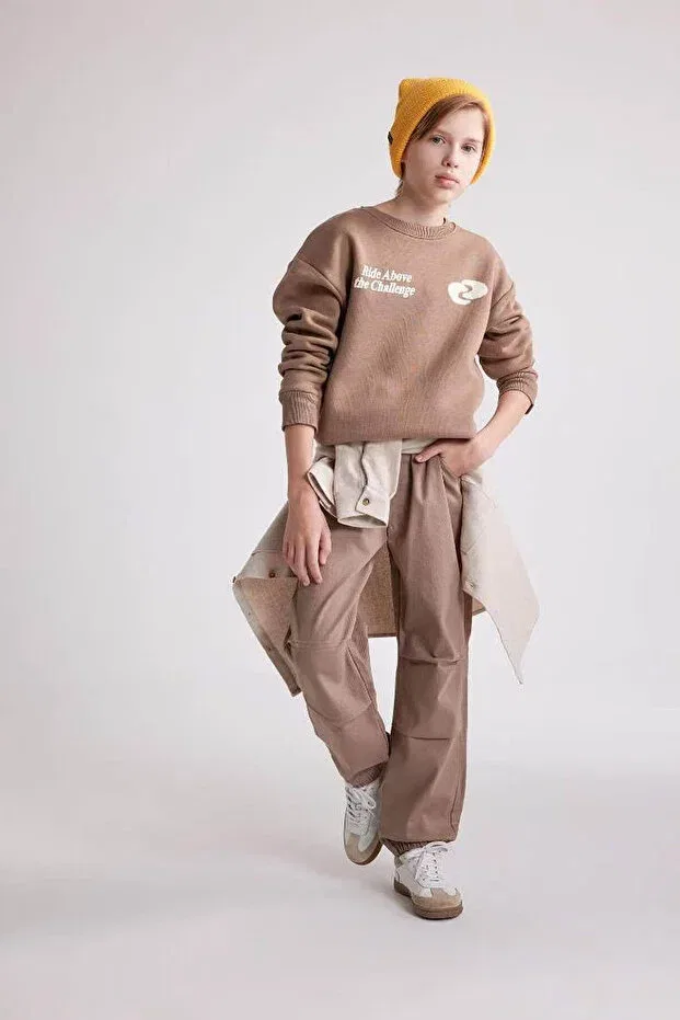 Детские свитшот для мальчиков с принтом Oversize wide fit crew neck printed mink boys' sweatshirt d3968a8/bn296 Defacto, Coffee-Bn296 — фото 2