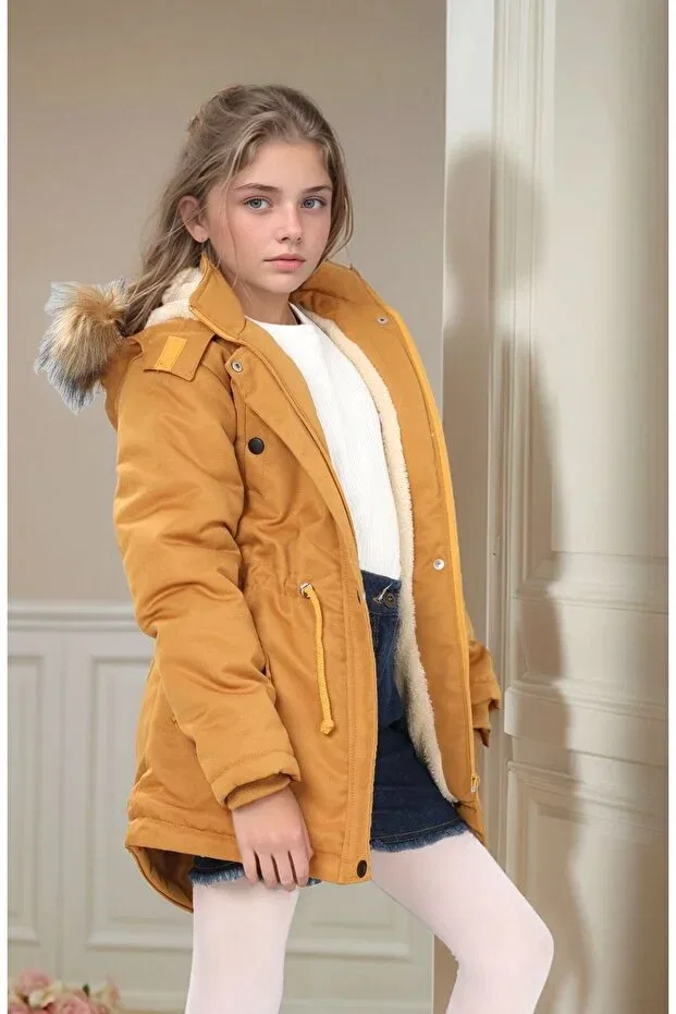 Детское пальто для девочек с капюшоном Girl'S winter thick inner fleece long parka model coat Your Consent, Hardal