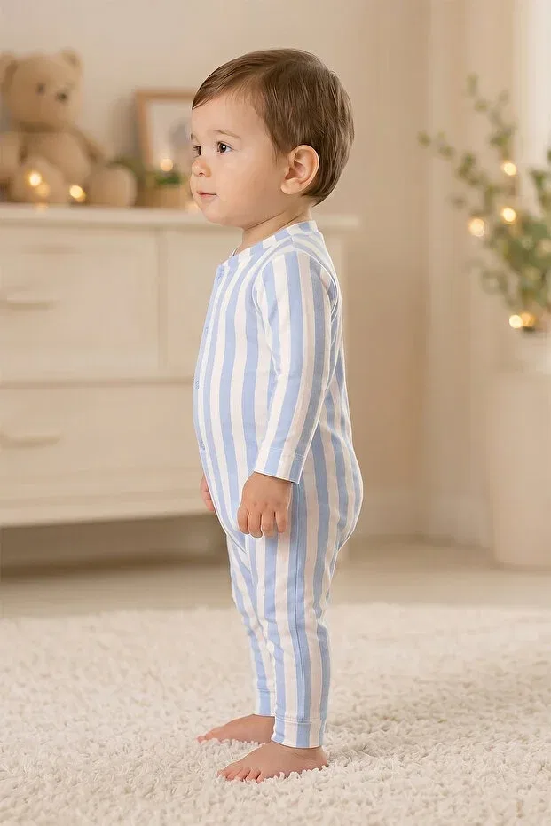 Детское боди-комбинезон для новорожденных хлопковый Pure Plus, Blue Striped — фото 2