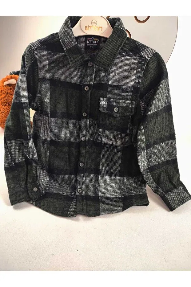 Детская рубашка для мальчиков с длинным рукавом Classic long sleeve comfortable cut single pocket checked winter boy lumberjack shirt Gamzeakkuş, Green — фото 3