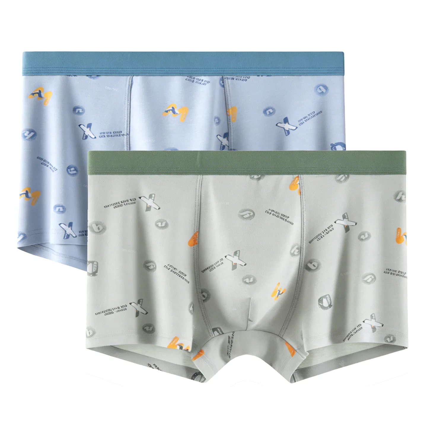 Детские трусы-боксеры для мальчиков с принтом Red Bean, Цвет: 2 Bean Green-light gray blue