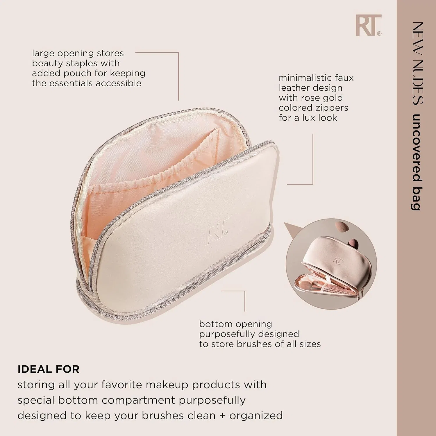 Косметичка Real Techniques New Nudes Uncovered Bag, 2 отделения, 16x10x30 см — фото 4