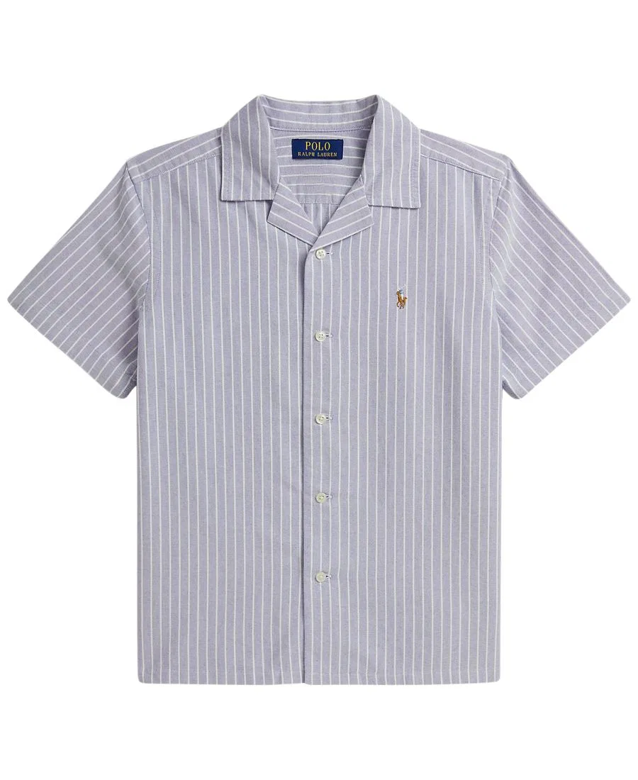 Рубашка-поло с коротким рукавом Striped Cotton Oxford Camp Shirt Polo Ralph Lauren, Blue White