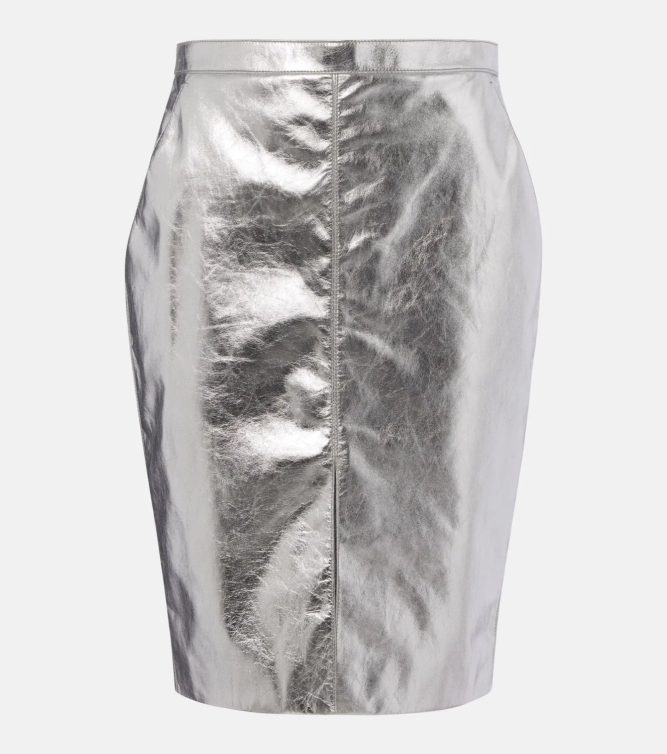 Юбка-карандаш из металлизированной кожи Saint Laurent, Silver