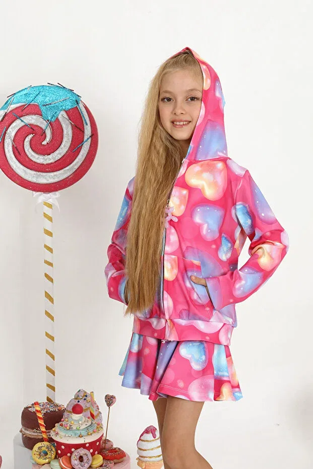 Детские свитшот с принтом Heart Zipper Sweatshirt Star Pearl Kids, Pink