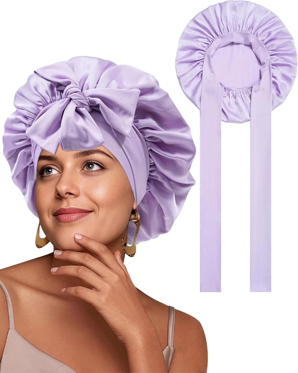Сатиновый чепчик для сна с эластичной лентой, CHLINS, Light purple