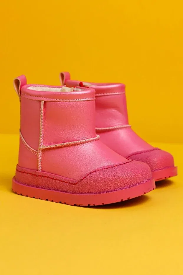 Детские ботинки для девочек с мехом Gilla fuchsia reverse stitching detailed baby boots Limoya, Fuchsia — фото 2