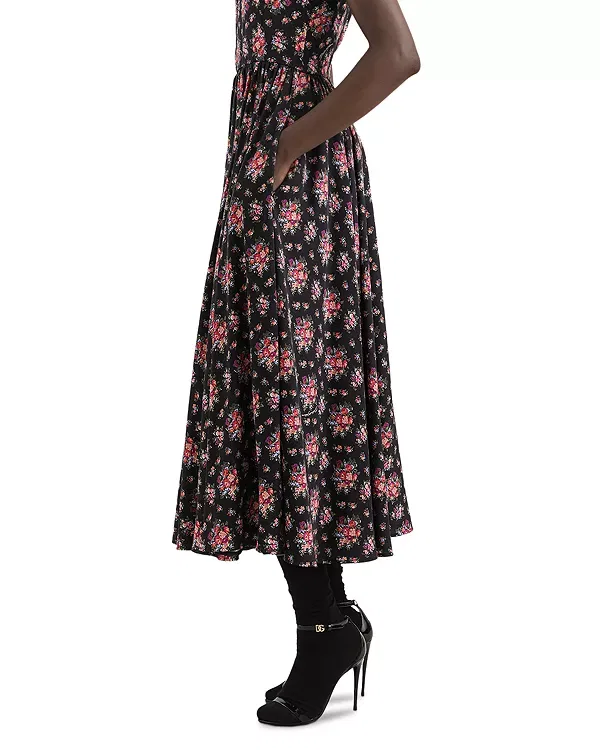Женское платье с принтом Flower Bouquet Print Charmeuse Dress Dolce & Gabbana, Black Print — фото 3