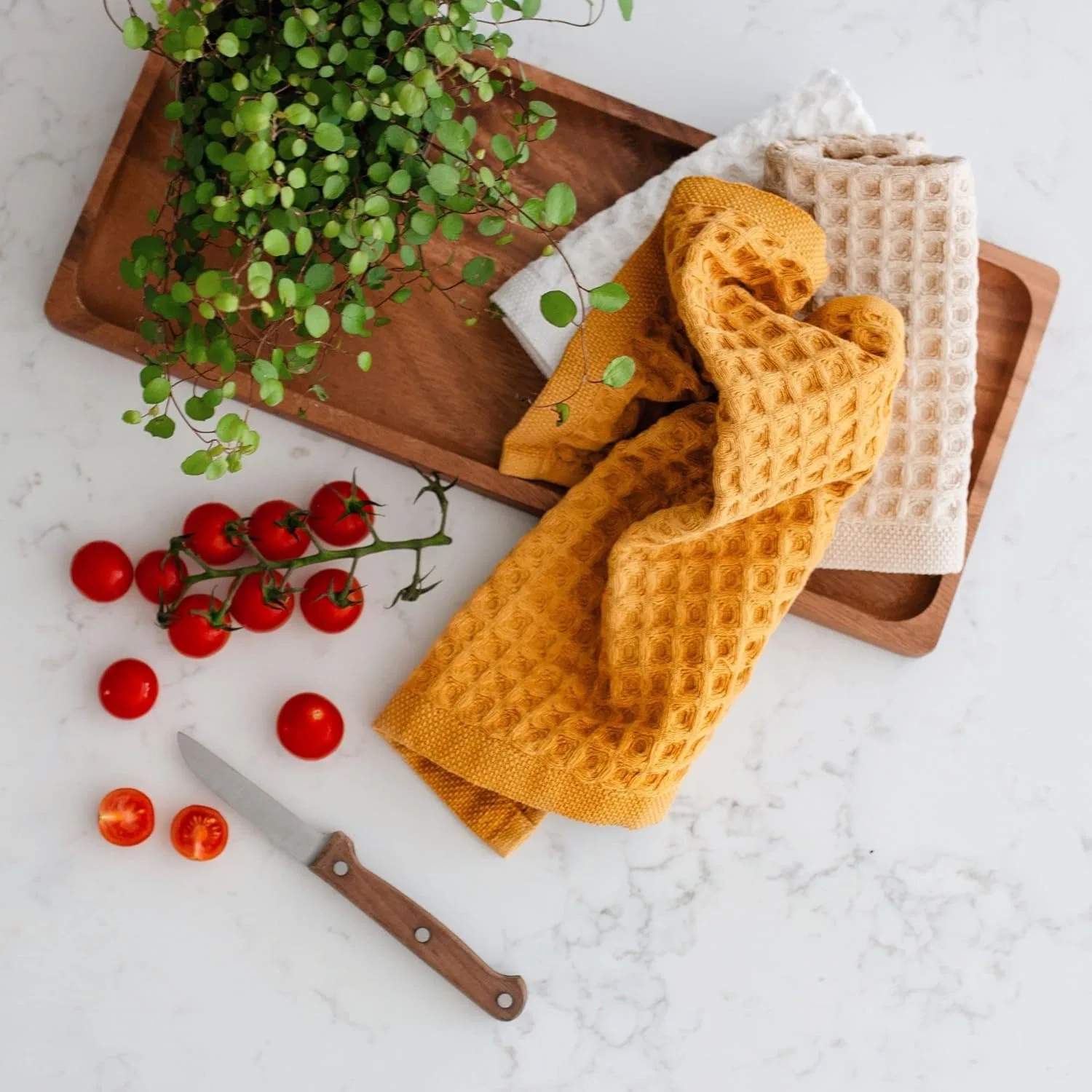 Набор мочалок Waffle Kimono Bathrobe, sea me at home, 4 шт, 33x33x0.51 см, Горчичный — фото 2