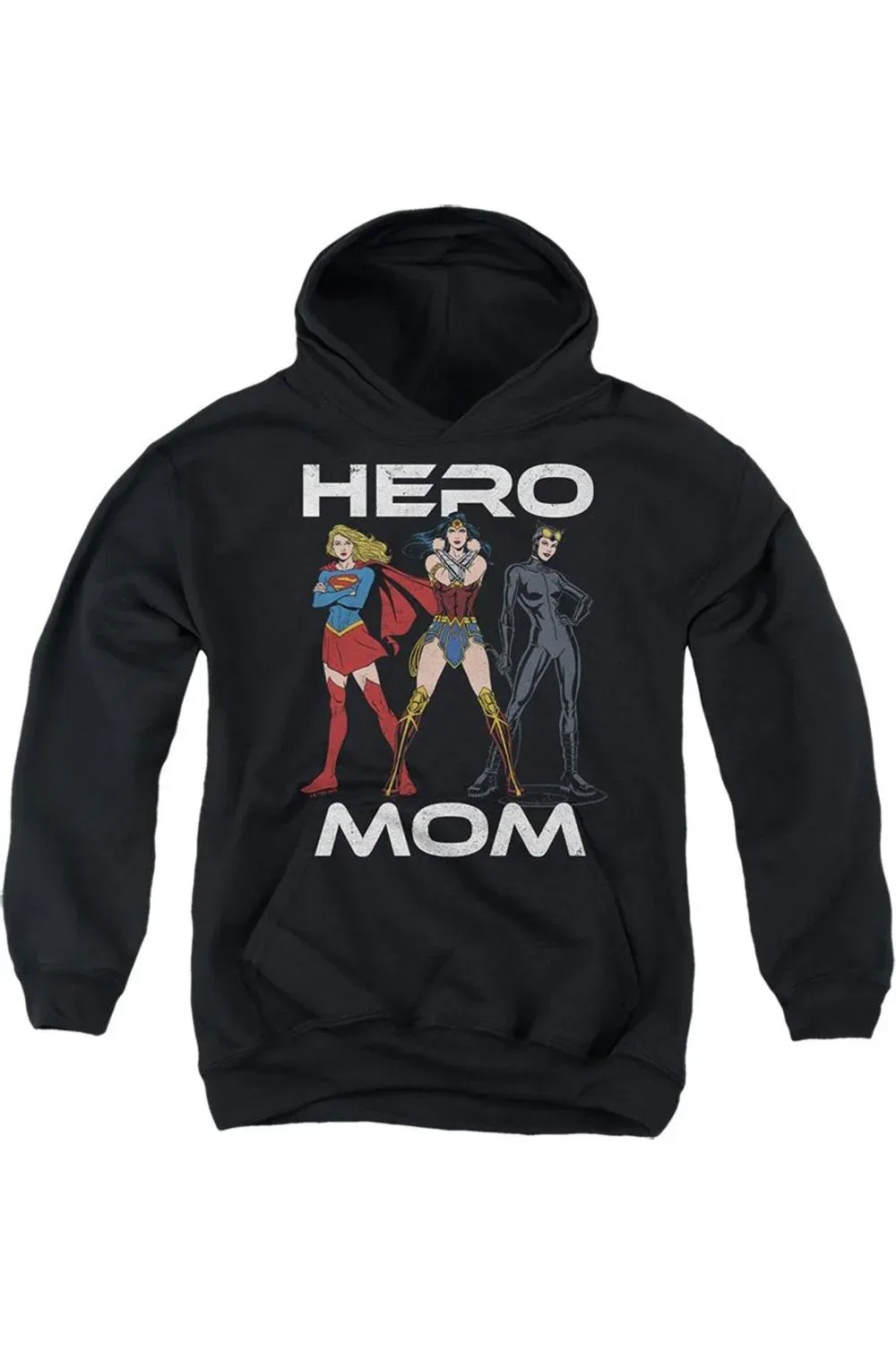 Детское худи с капюшоном с принтом Justice League Hero Mom Gildan, черный