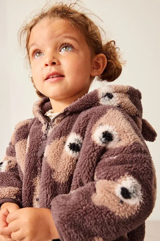 Детское пальто-бомбер с капюшоном Borg Tedi Bear Patterned Next Baby, Brown — фото 4