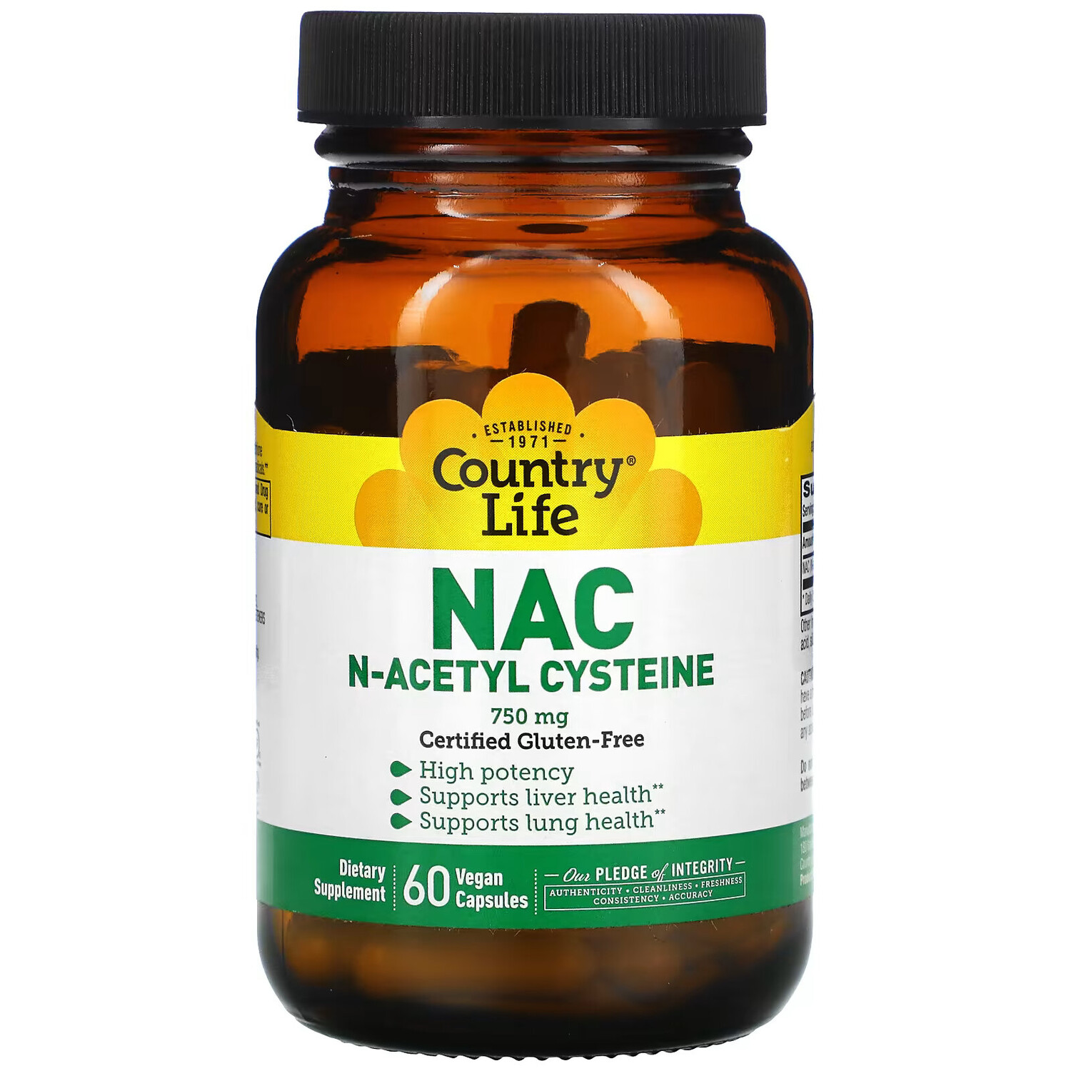 

Country Life, NAC, N-ацетилцистеин, 750 мг, 60 вегетарианских капсул
