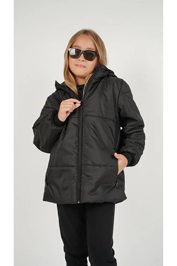 Детское пальто для девочек водонепроницаемое с капюшоном Dublino Kids, Black — фото 3