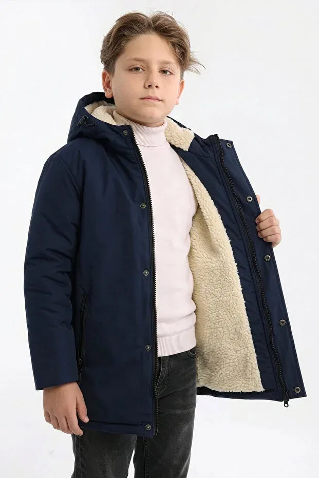 Детское пальто для мальчиков с капюшоном Qawwa, Navy Blue — фото 4