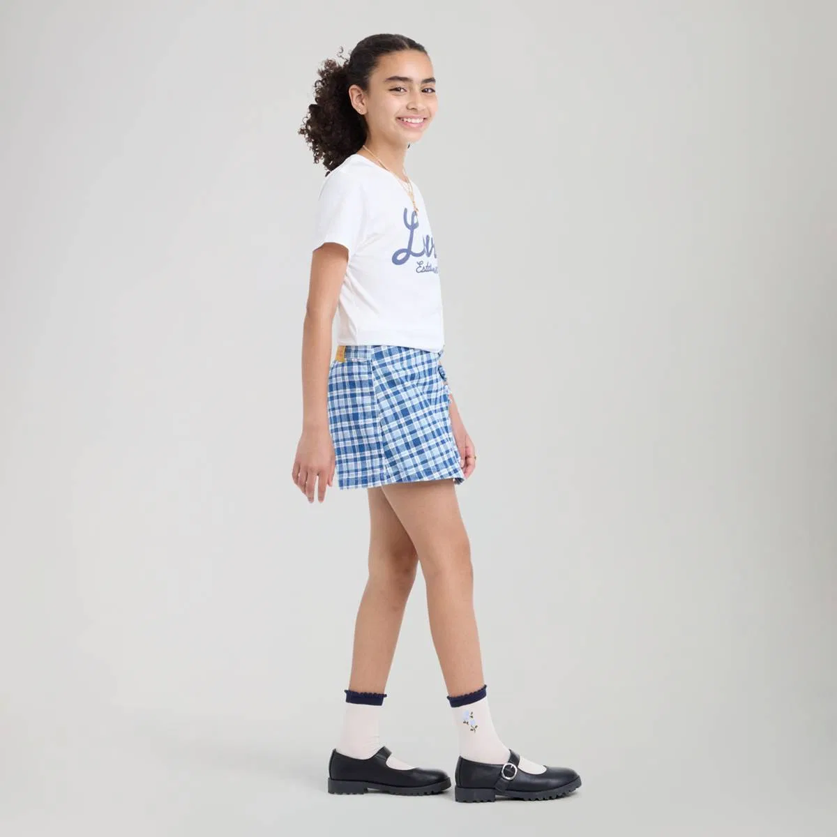 Шорты-Юбка в клетку для девочек 7-16 лет Levi's, Drew Me In - Medium Wash — фото 4