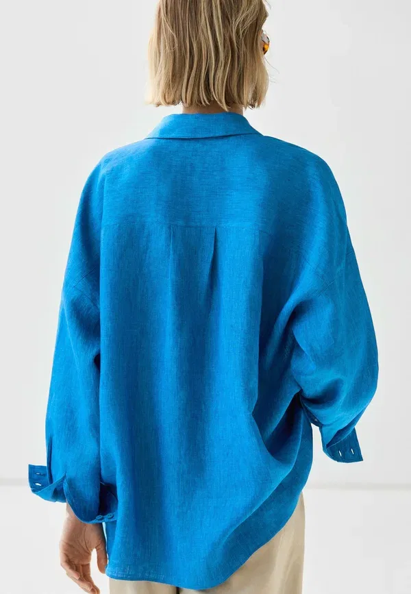Блуза из льна Blouse Massimo Dutti, синий — фото 2