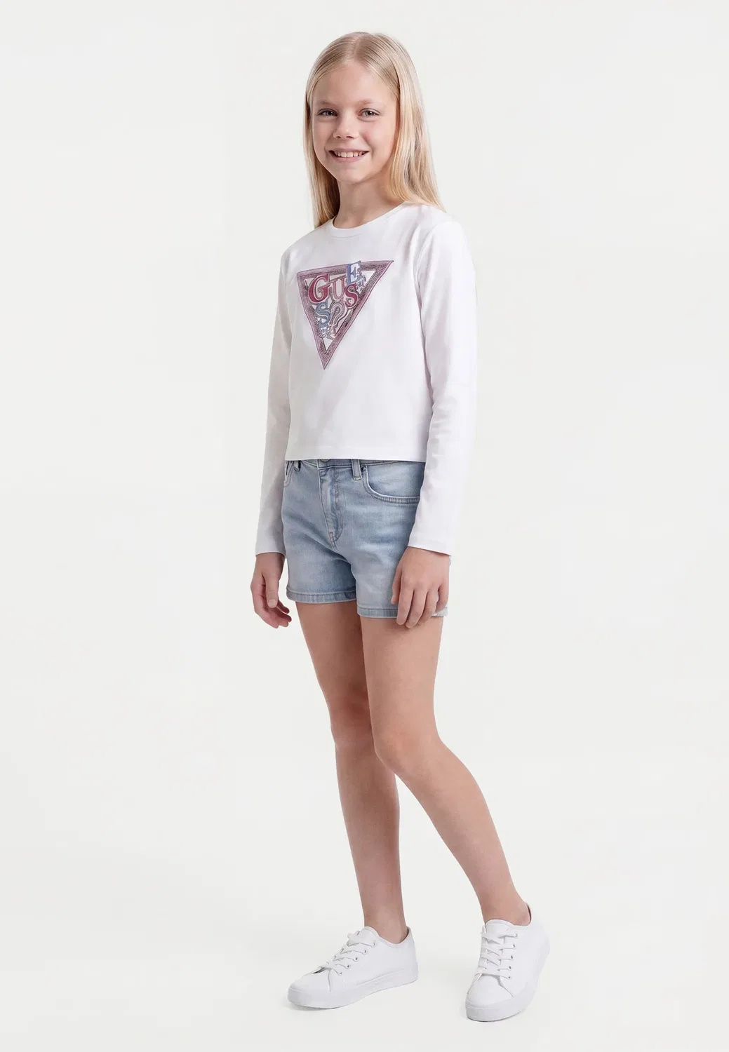 Детская/Подростковая миди-топ с длинными рукавами Guess, Pure White