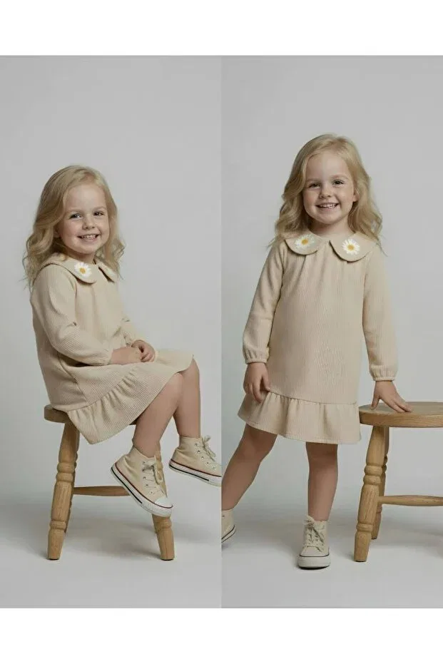 Детское платье для девочек с вышивкой Lucky Kidswear, Beige — фото 3