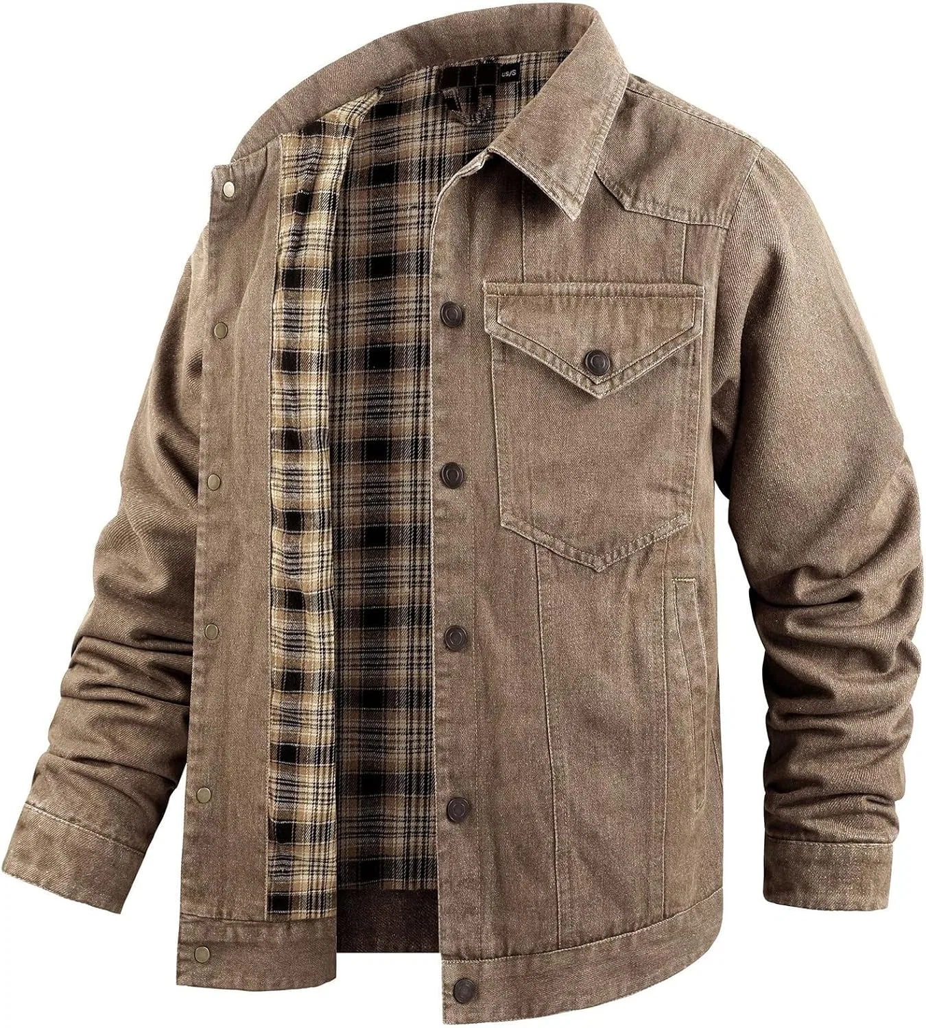 Мужская джинсовая куртка с фланелевой подкладкой, Vintage Cowboy Cut, тёмно-коричневый — фото 3