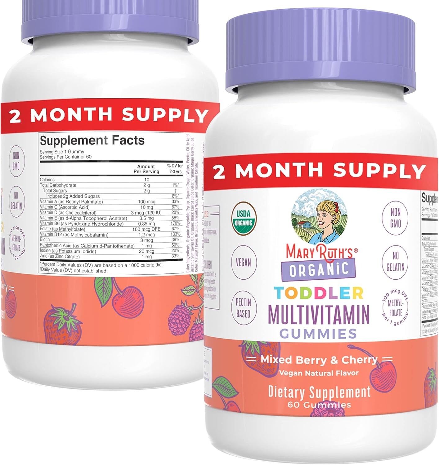 

Витаминные жевательные конфеты MaryRuth's Vitamin Gummy Kids and Toddlers Age 2+ со вкусом вишни и ягод, 60 таблеток