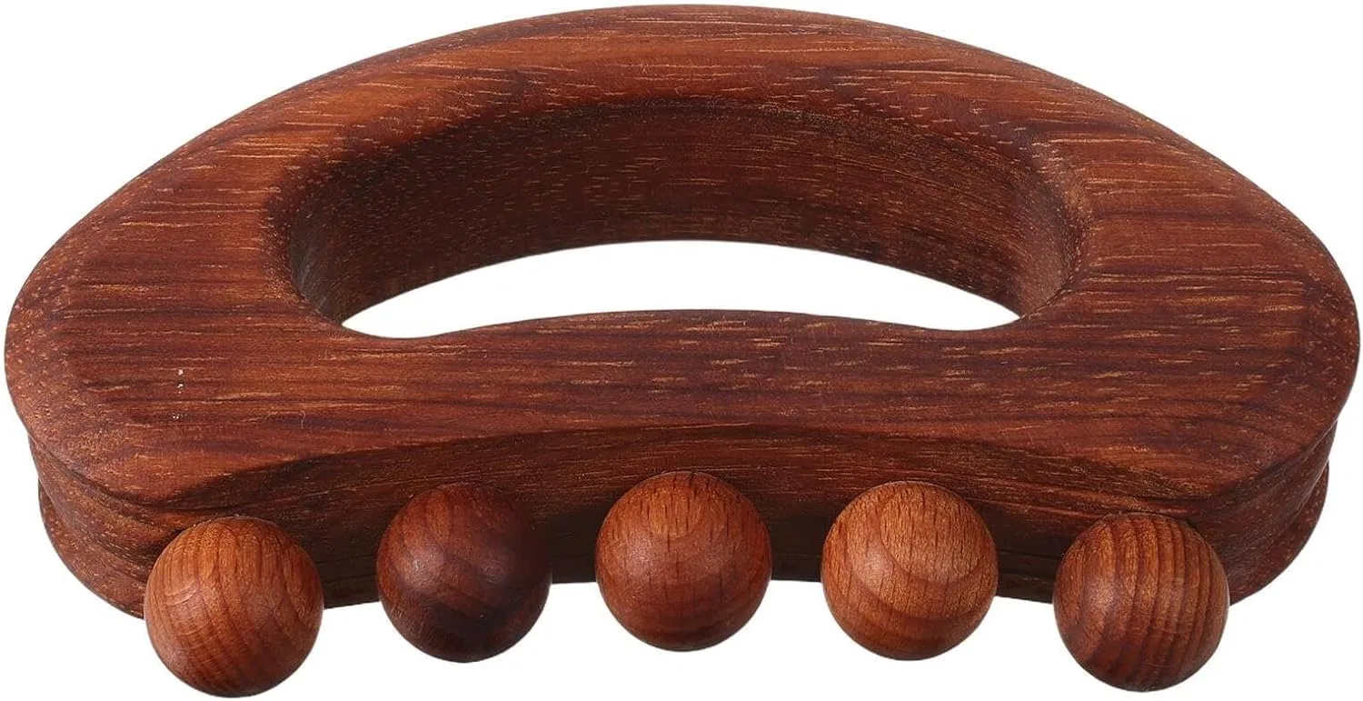 Гуаша скребок из бука, 5 шариков, Zerodeko, 12.7x6.8x2.7 см, Светло-коричневый