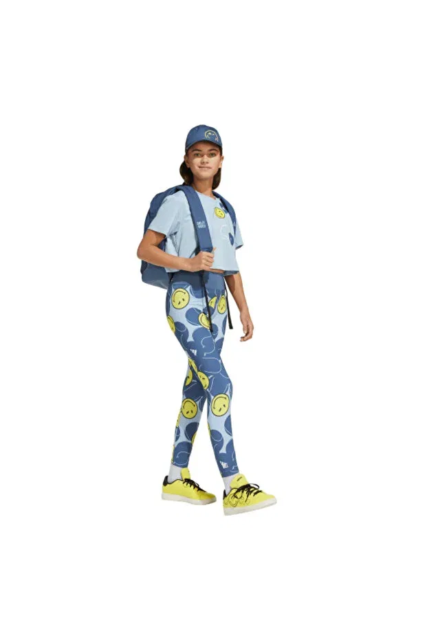 Детские леггинсы для девочек с принтом X smileyworld training Adidas, Blue — фото 4
