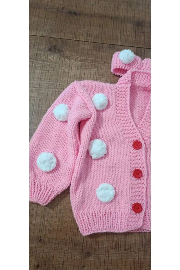 Детский кардиган с цветочным принтом Hand knitted kids cardigan El Örgüsü Cici Bebe, Pink — фото 3