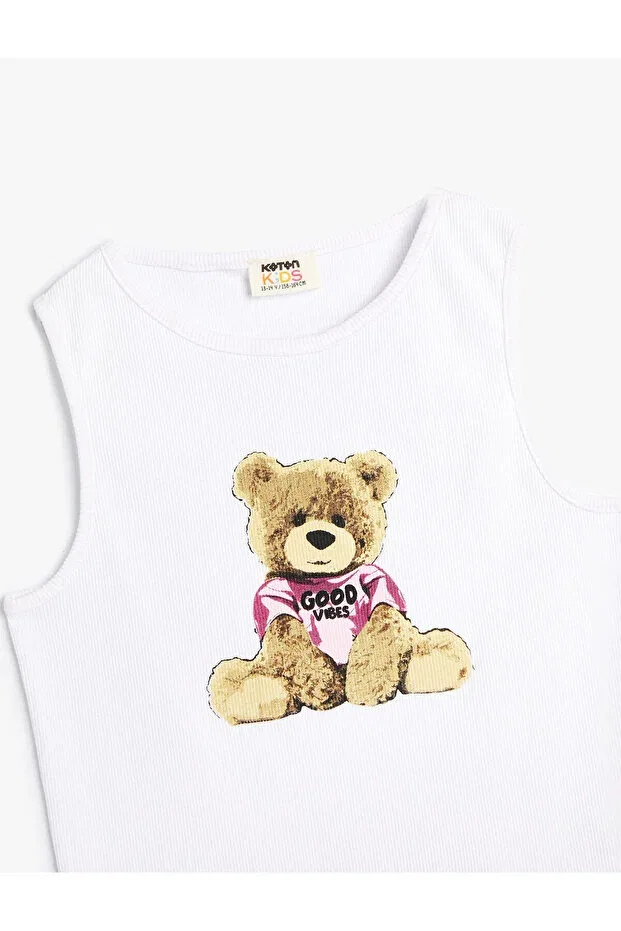 Детское для девочек топ без рукавов Athlete Teddy Bear Printed Koton, White — фото 3