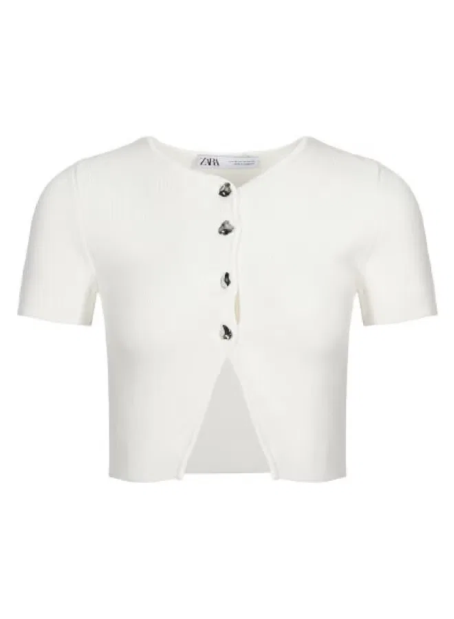 Топ трикотажный с коротким рукавом Zara, белый