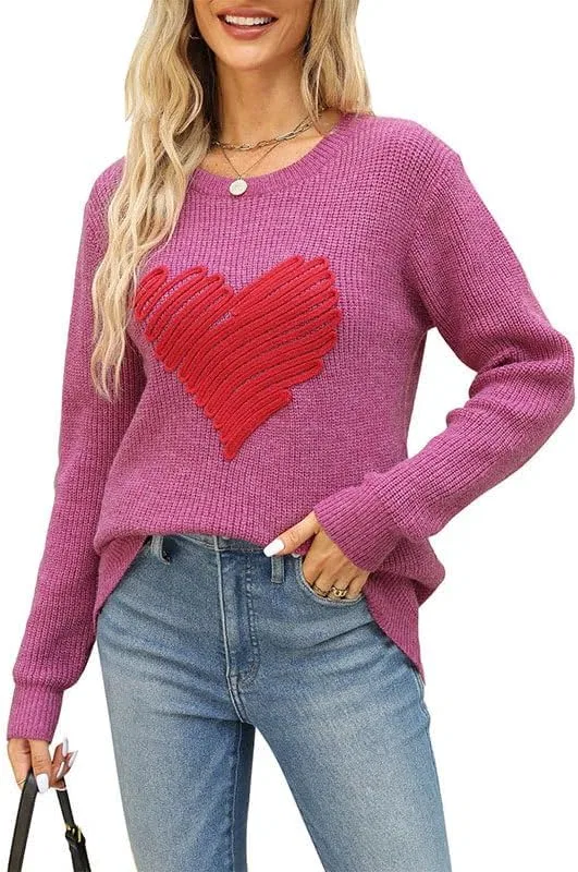 Женский свитшот с принтом Heart Knitted Pullover, фиолетовый