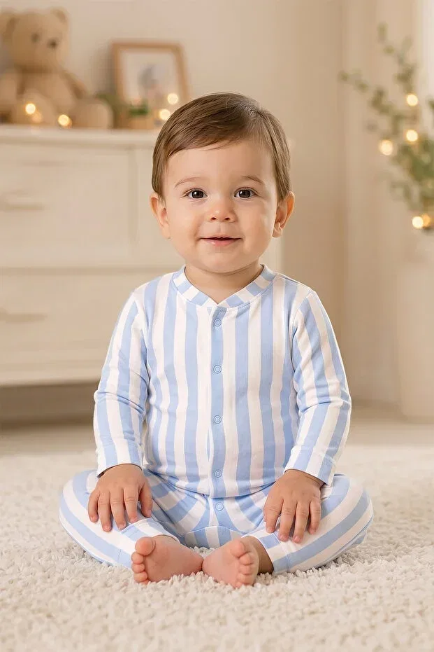 Детское боди-комбинезон для новорожденных хлопковый Pure Plus, Blue Striped — фото 4