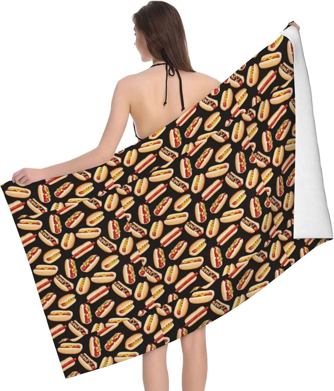 Пляжное полотенце из микрофибры Peiyeety, Fun Food Hot Dogs, 132x81 см