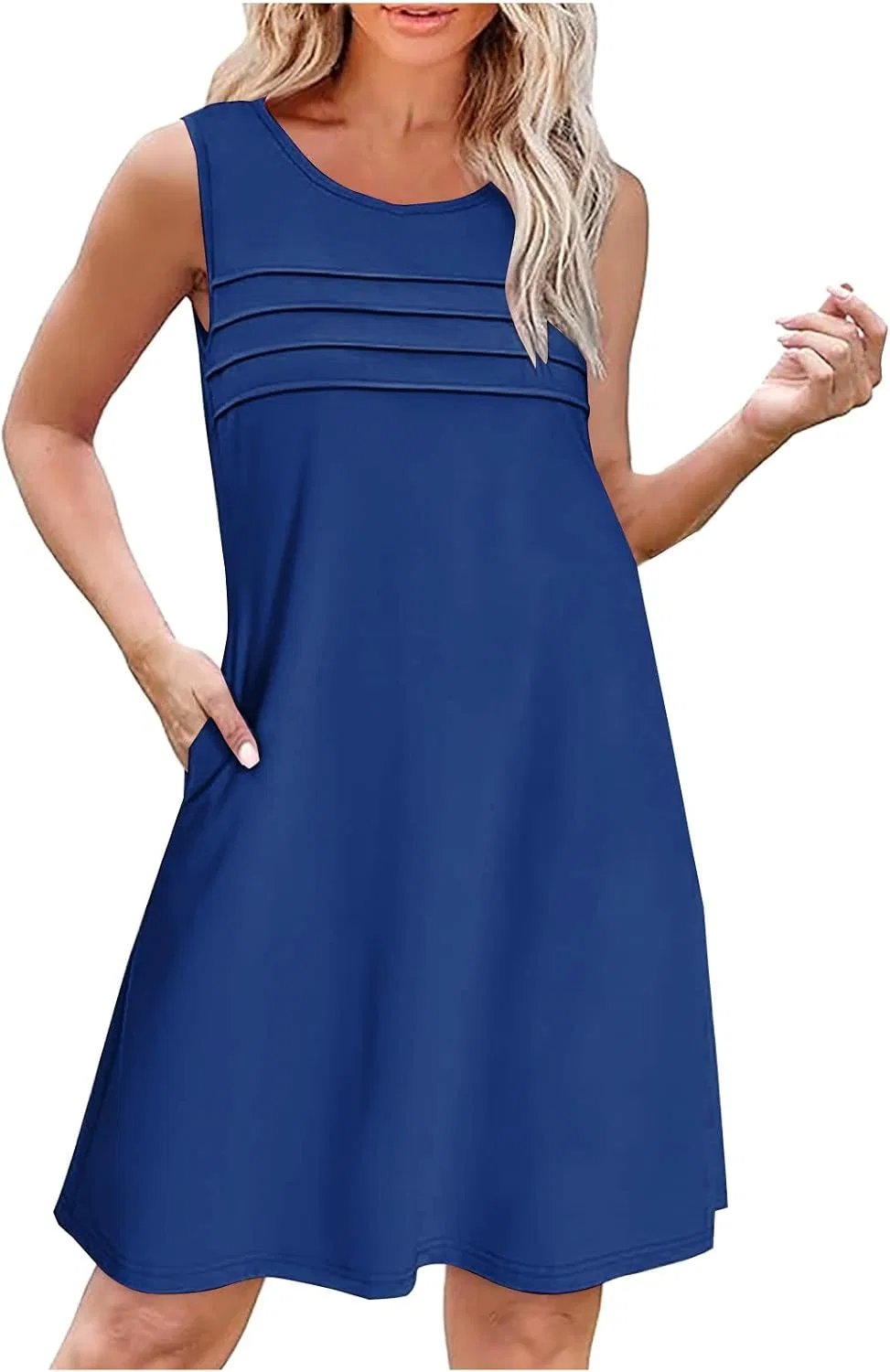 Женское свободное пляжное платье с карманами, Blue