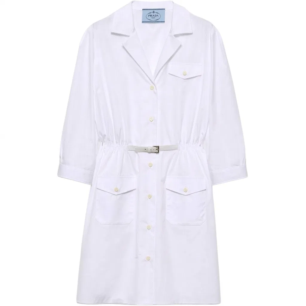 Женское платье с длинным рукавом White PRADA, Белый
