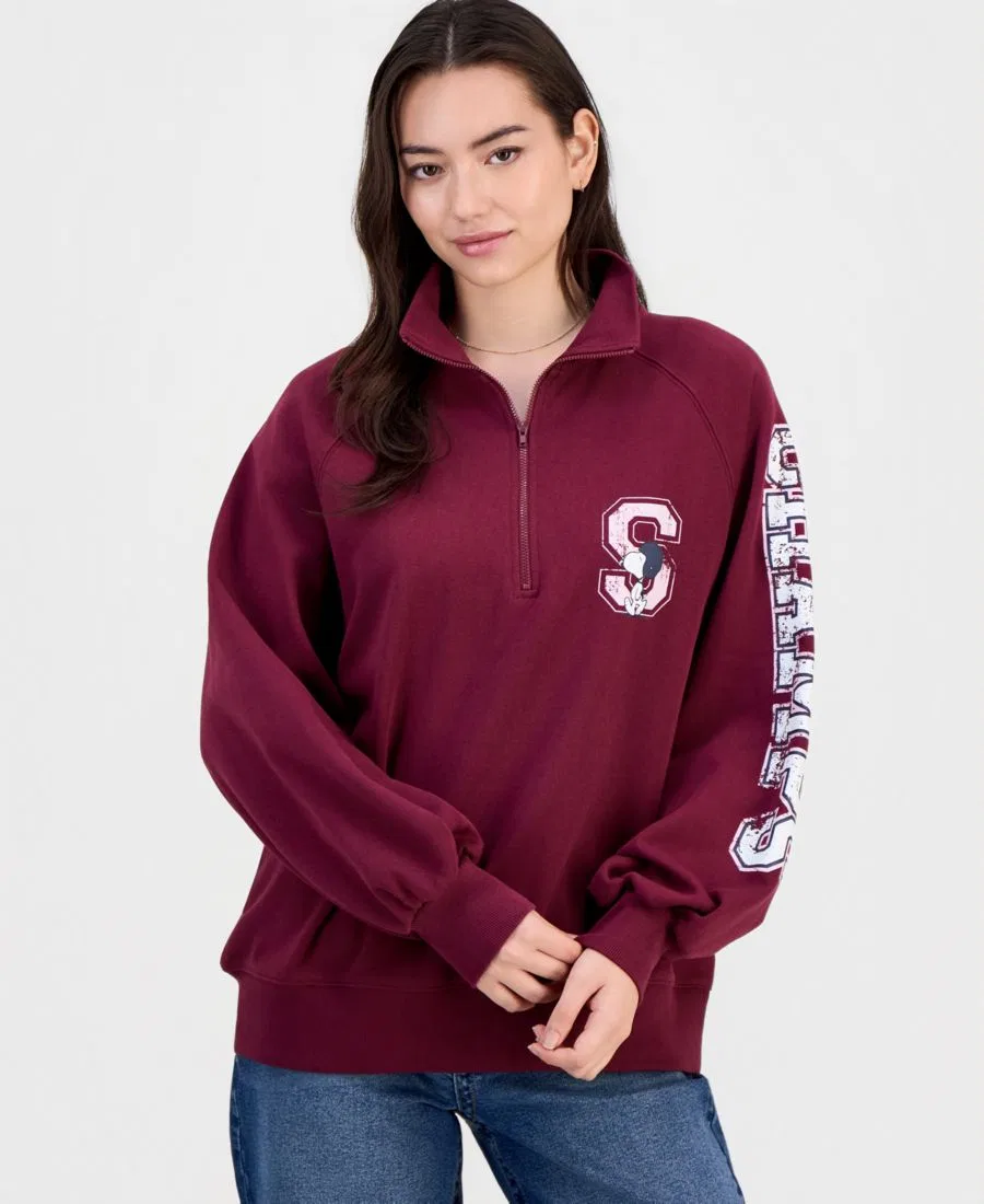 Свитшот с четверть-молнией Snoopy Varsity Peanuts, Windsor Wine