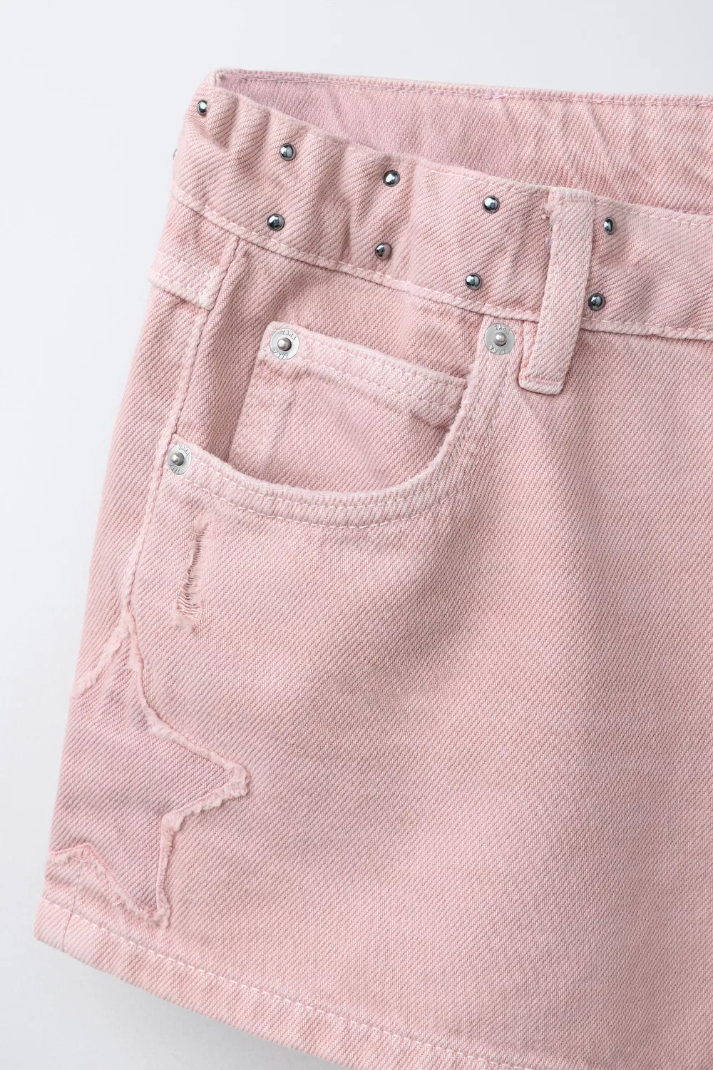 Джинсовые шорты-бермуды с нашивкой в виде звезды и заклепок ZARA, Pink — фото 4