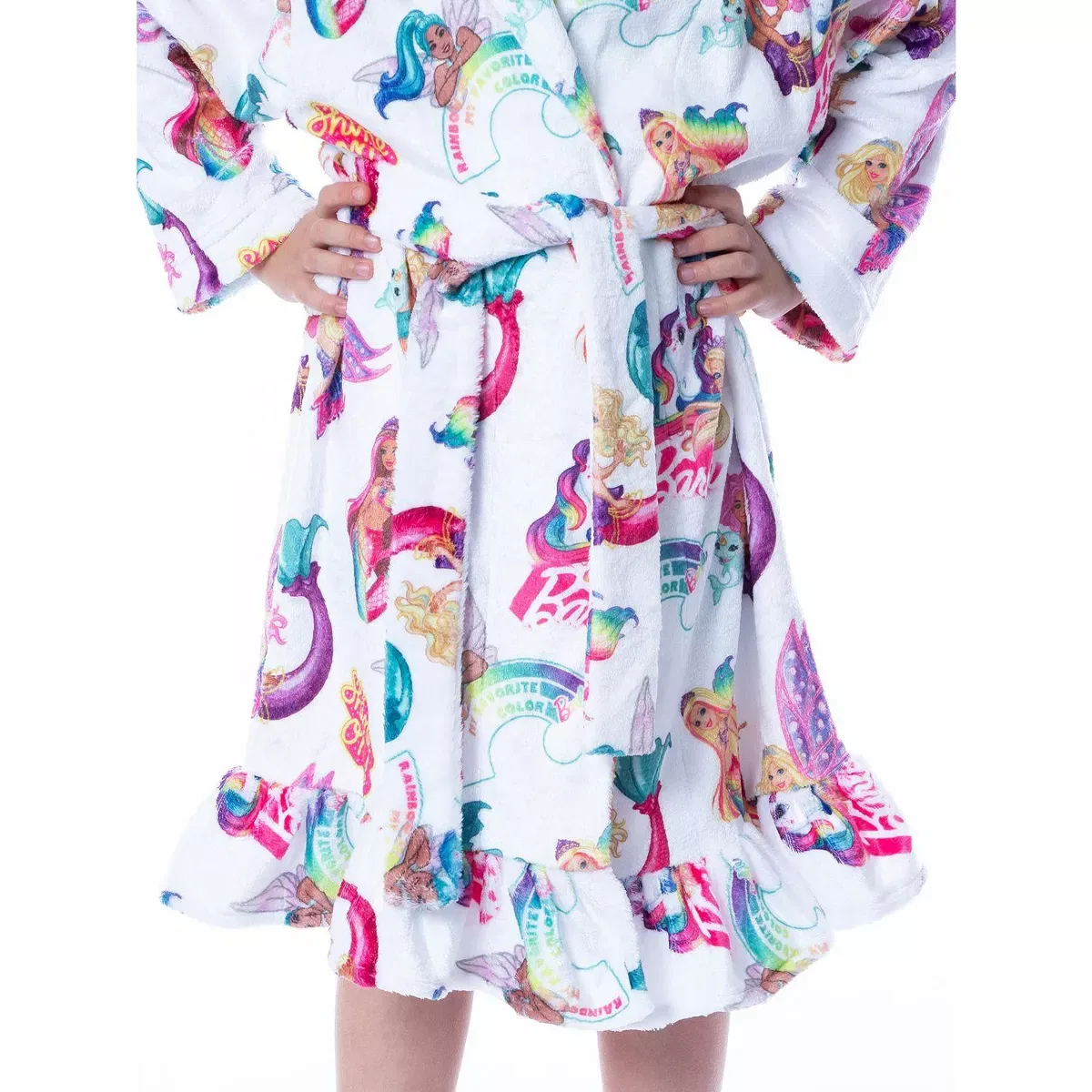 Детский халат с принтом Barbie Fantasy Mermaid Fairy Rainbow Ruffled Bathrobe Barbie, White — фото 3