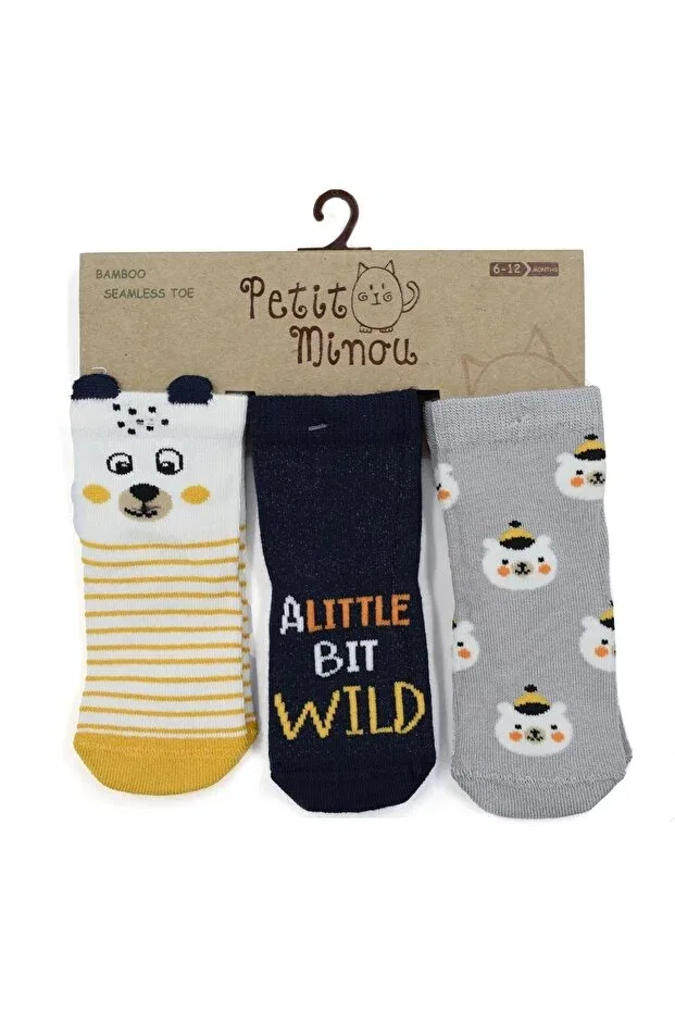 Детские носки для новорожденных с принтом 3D Bear Petit Minou, Multicolor