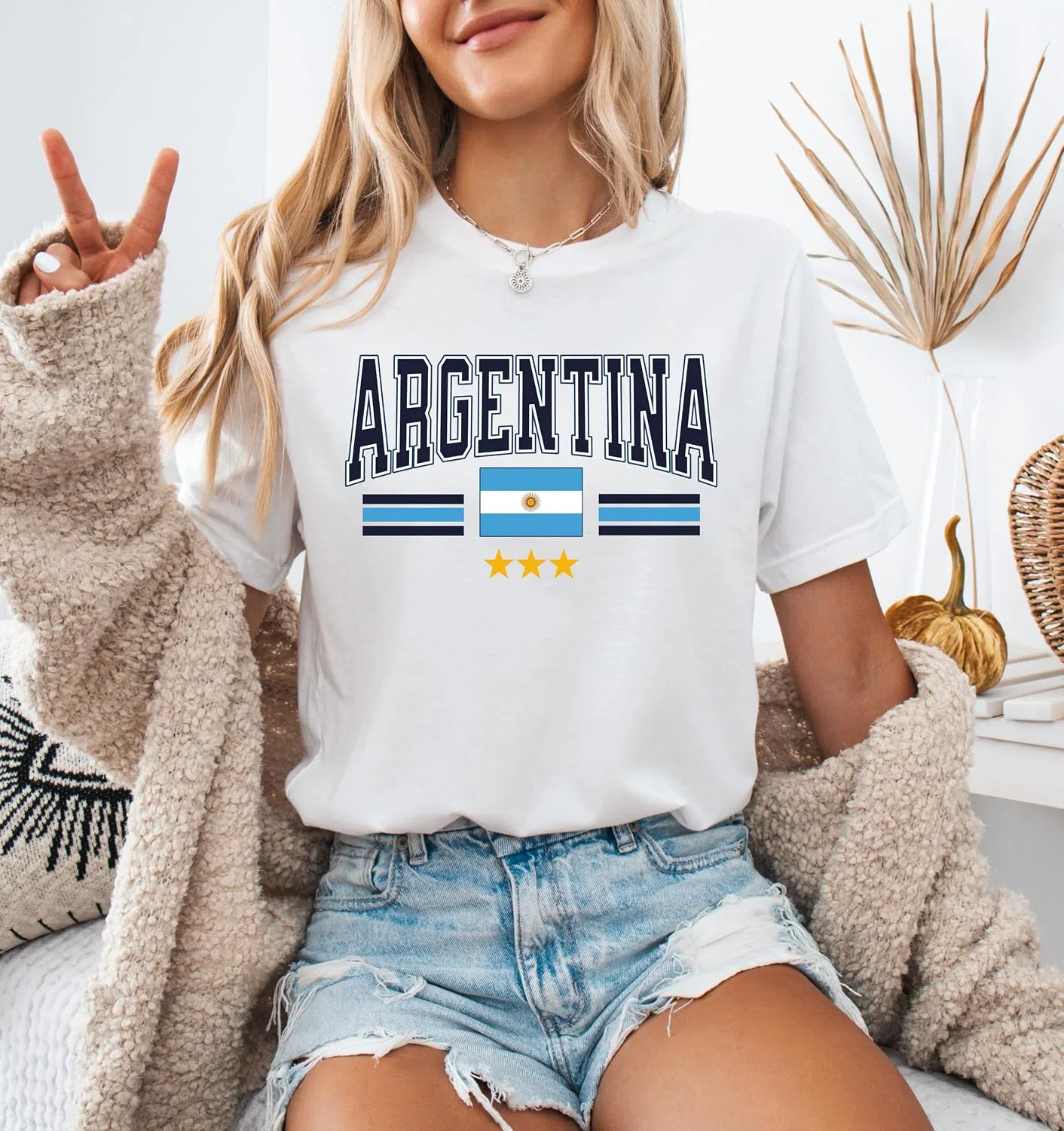 Женская футболка винтажная Argentina Soccer Bella+Canvas, White — фото 3