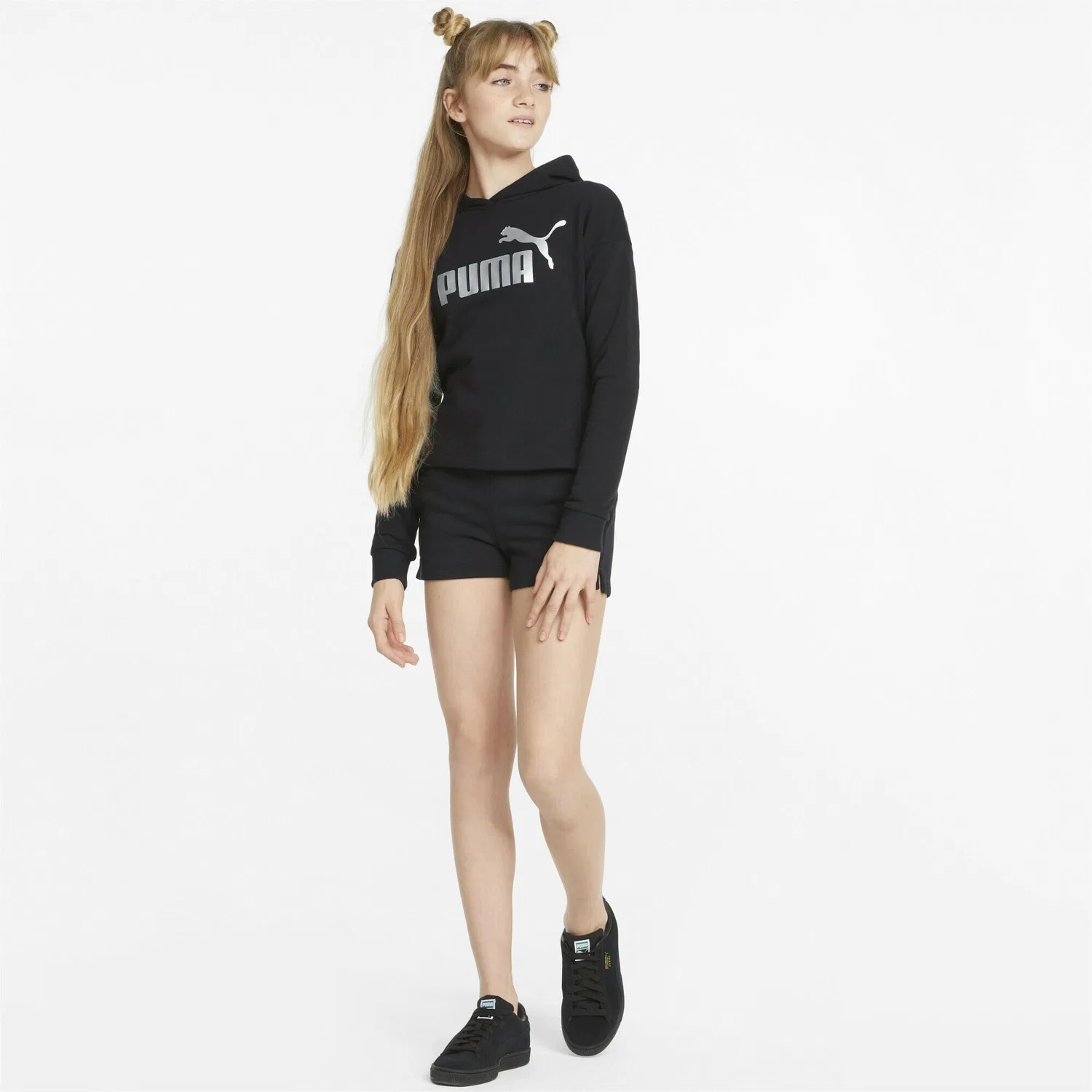Детские шорты для девочек с принтом Essentials+ Puma, Schwarz Grau — фото 4