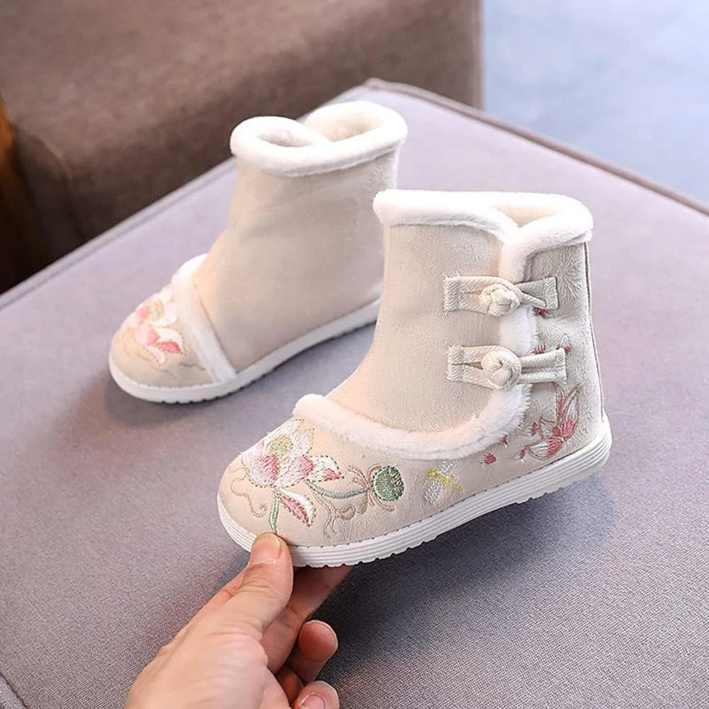 Детские зимние ботинки для девочек с вышивкой MATERUIEYES, Beige — фото 3