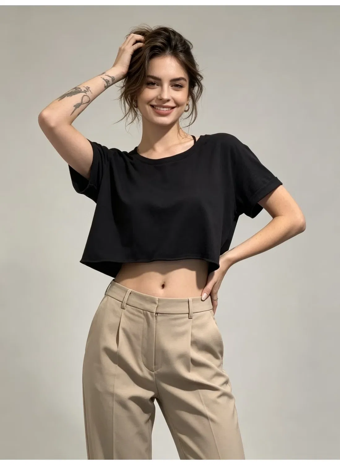 Футболка с открытыми плечами и подвернутыми рукавами Zara, черный — фото 4