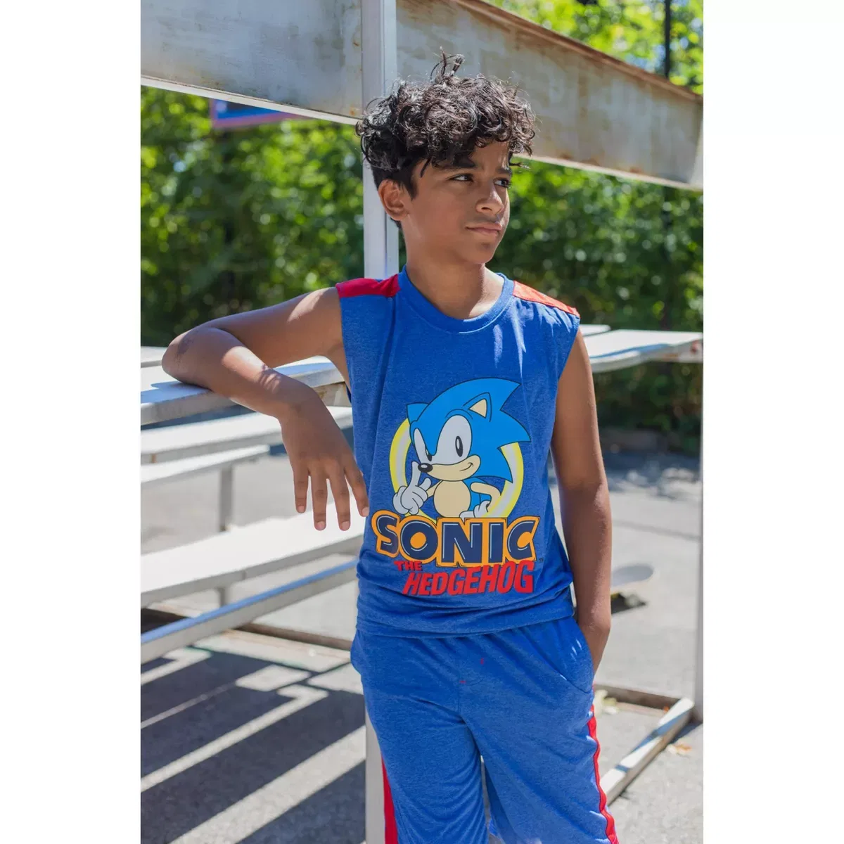 Детский комплект футболки, топа и шорт с принтом Sonic the Hedgehog, Синий — фото 2