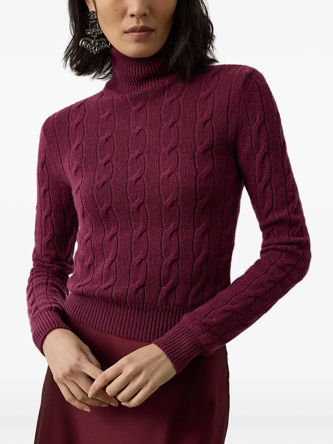 Свитер фактурной вязки с высоким воротником Polo Ralph Lauren, фиолетовый — фото 2