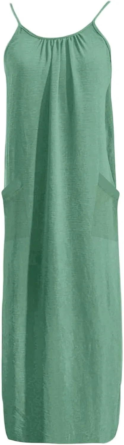 Женское макси-платье на тонких бретелях с открытой спиной, Green — фото 4
