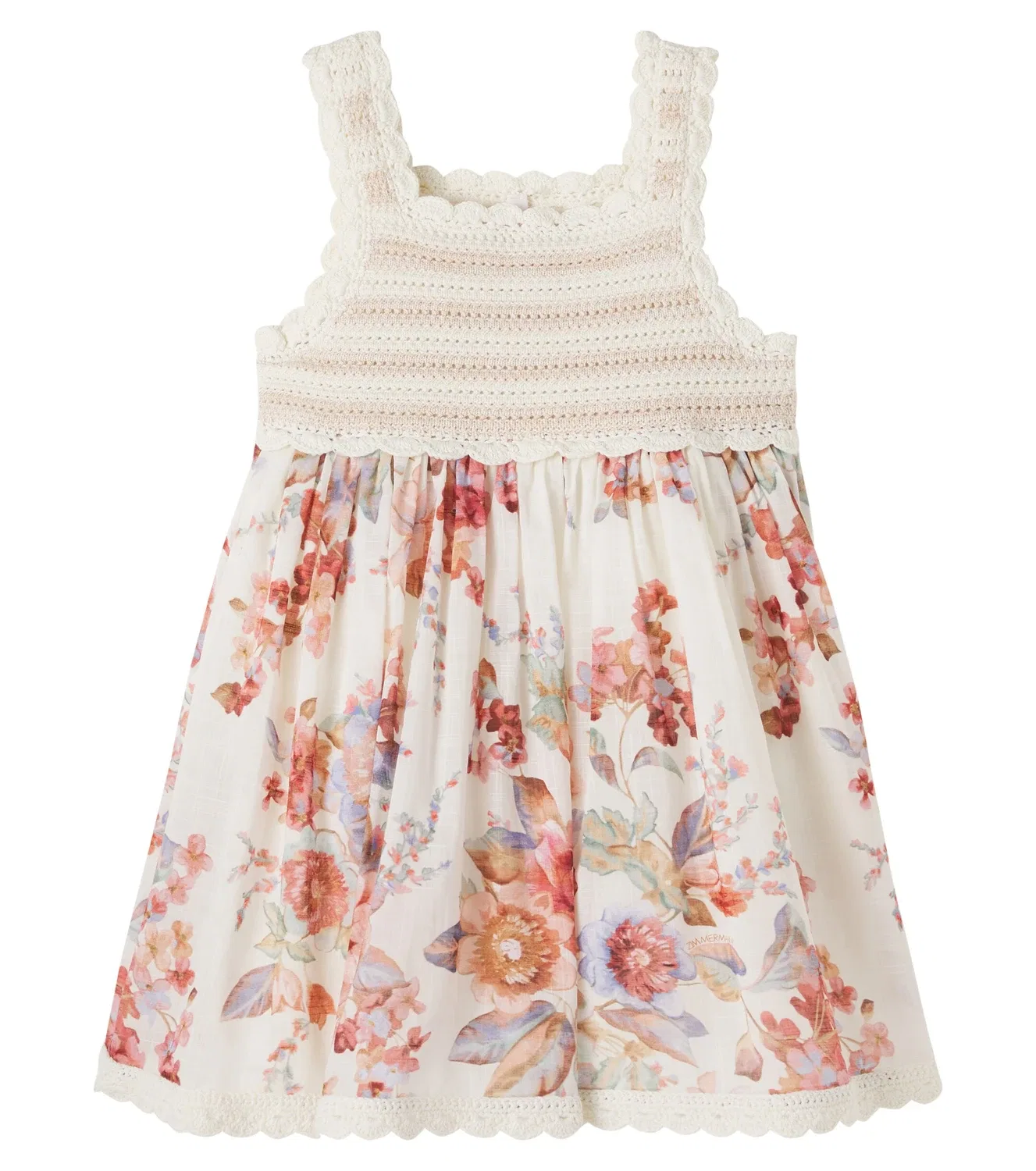 Платье хлопковое с цветочным узором Awaken Zimmermann Kids, бежевый
