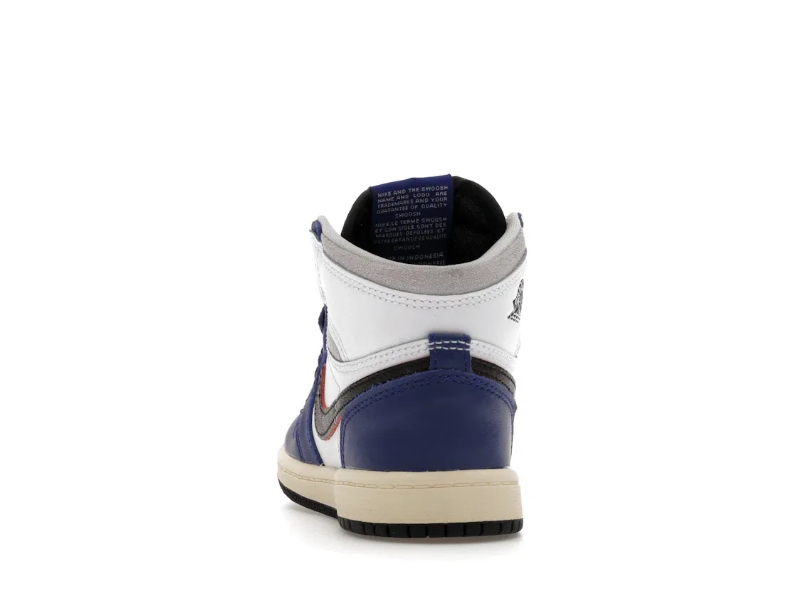 Детские кроссовки высокие с брендовым дизайном Jordan 1 Retro High OG Jordan, White/Black-Neutral Grey-Deep Royal Blue-Muslin — фото 4