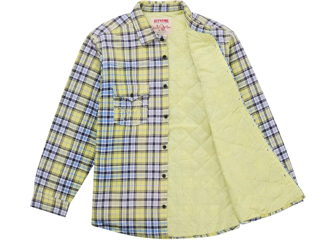 Мужская фланелевая рубашка с принтом Supreme True Religion Quilted Lined Plaid Flannel Shirt, Yellow — фото 2